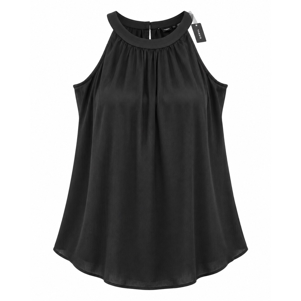 Torrid Women Black Crinkle Satin Halter Neck Sleeveless Blouse Top Size 0 L 12